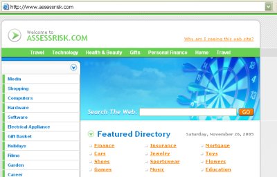 Picture of assessrisk website on 16th November 2005